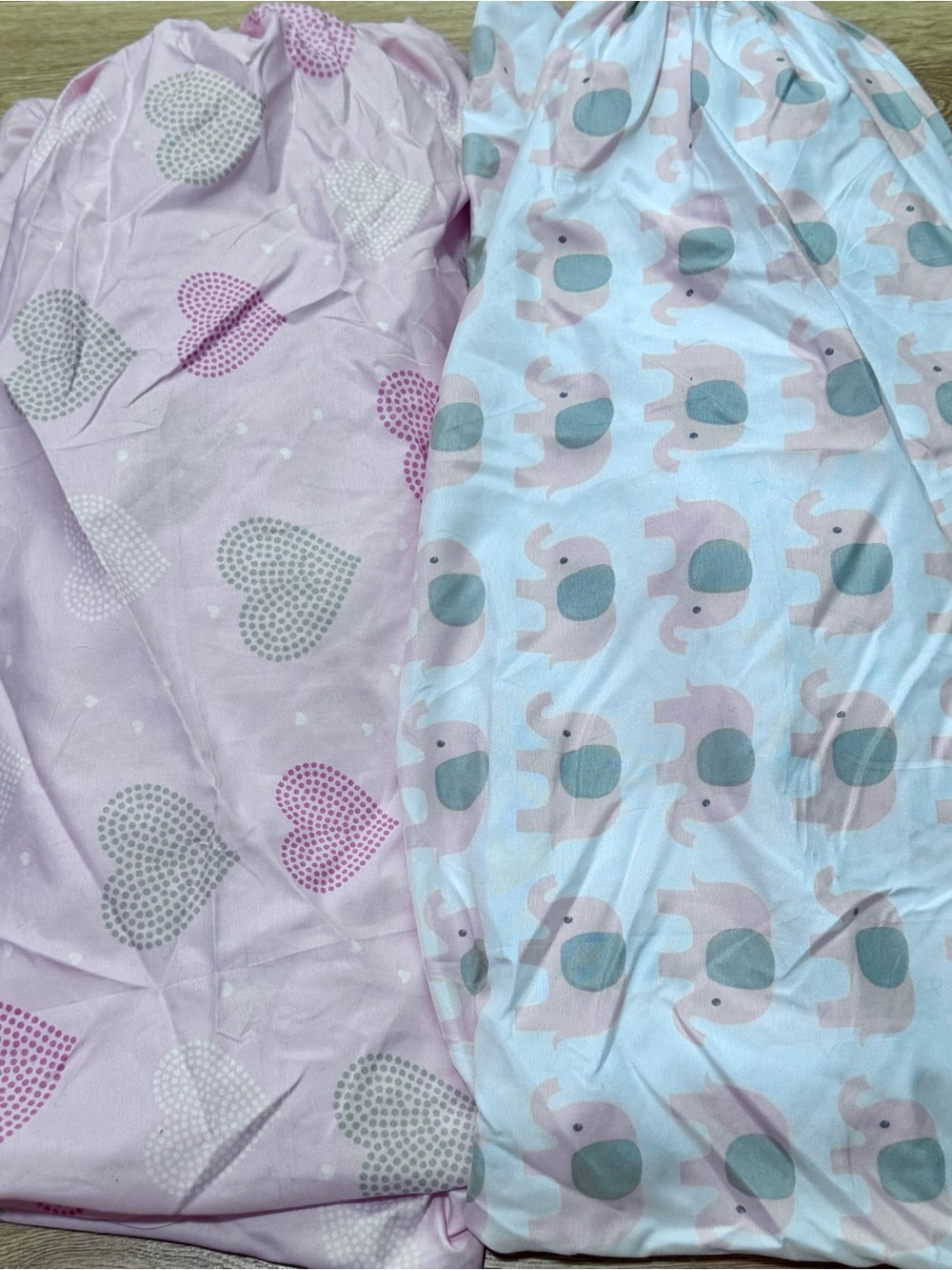 Soft Pink & White Baby Fitted Crib Sheets (2) with Elephant and Heart Prints